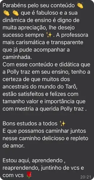 Depoimento — mestria da Polly no Tarô